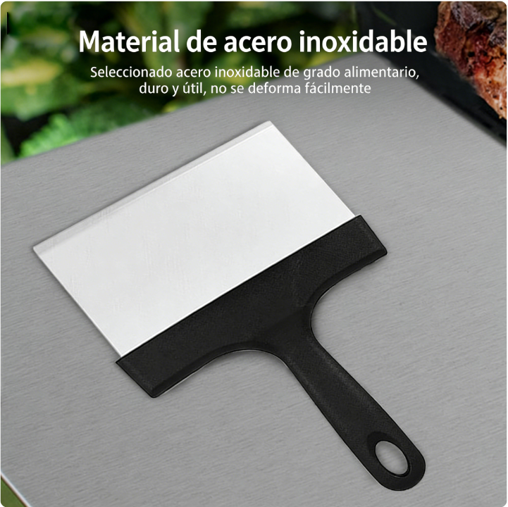 Espátula de limpieza de barbacoa de acero inoxidable, almohadilla de limpieza, piedra de limpieza, cepillo de limpieza, raspador de bandeja para hornear, juego de limpieza de placas de hierro