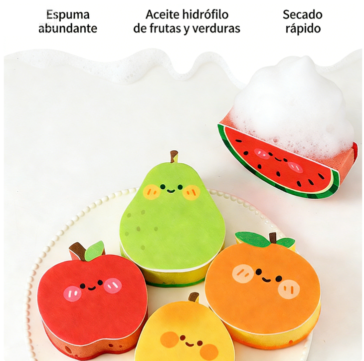 Dibujos animados de frutas de la serie 'Espon' para esponjas de cocina.