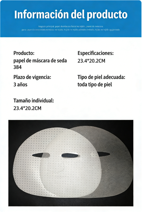 Mascarilla desechable de tela de seda 384: fibra de cobre y amonio, ligera, invisible, adhesiva, transparente y elástica.