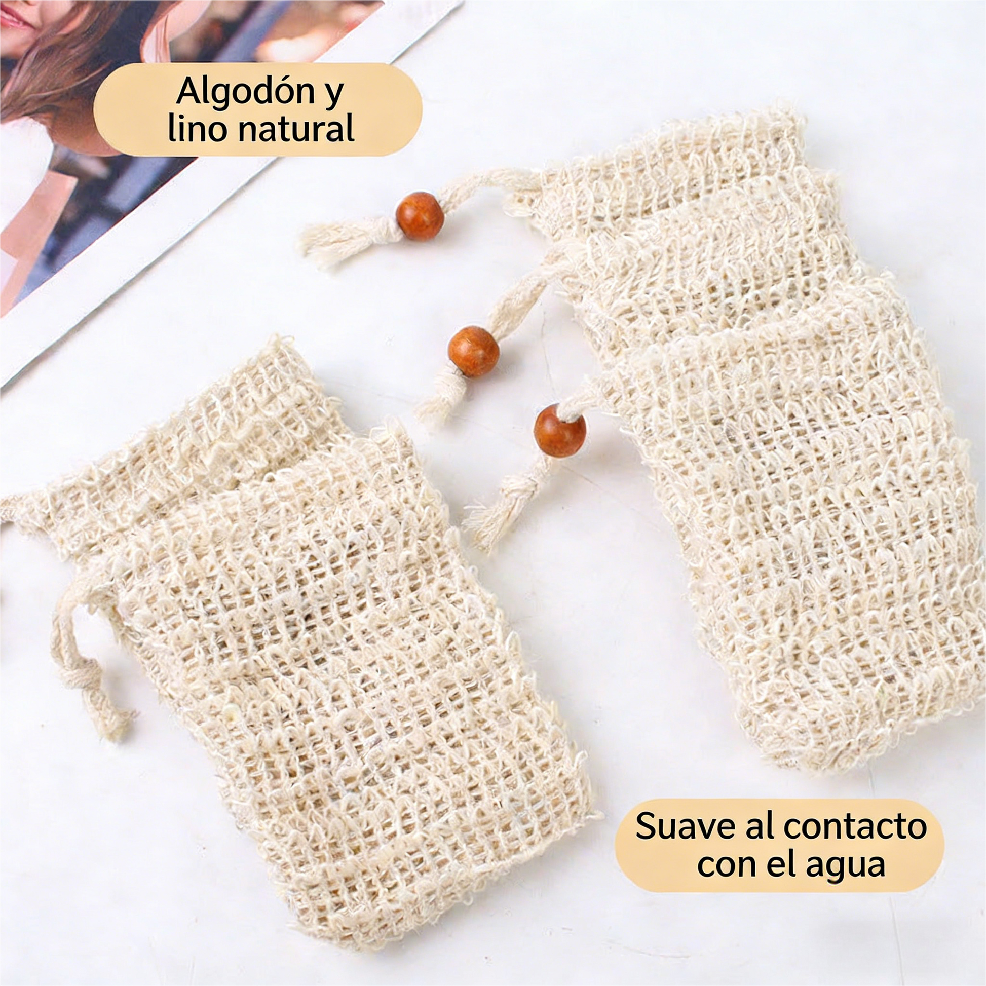 Bolsa de Jabón Colgante de Lino Algodón | Red Espumosa Manual para Baño y Masaje