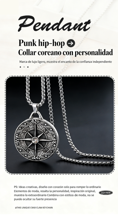 Nuevo colgante de aguja de brújula vintage. Hip-hop de hombres de verano de manga larga suéter cadena collar. Accesorio de moda.