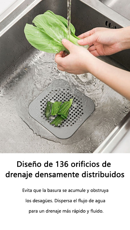 Tapa para Drenaje con Filtro y Ventosa - Atrapa Pelos y Evita Tapones para Cocina y Baño