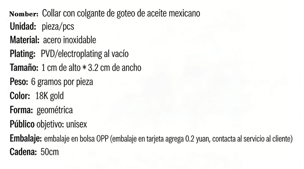 Amazon venta en caliente de acero inoxidable colgante mexicano de goteo de aceite para hombre y mujer, cadena de suéter de pareja, accesorios transfronterizos