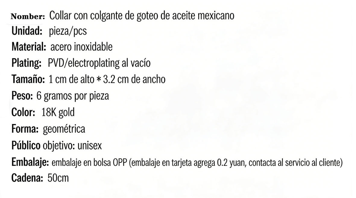 Amazon venta en caliente de acero inoxidable colgante mexicano de goteo de aceite para hombre y mujer, cadena de suéter de pareja, accesorios transfronterizos