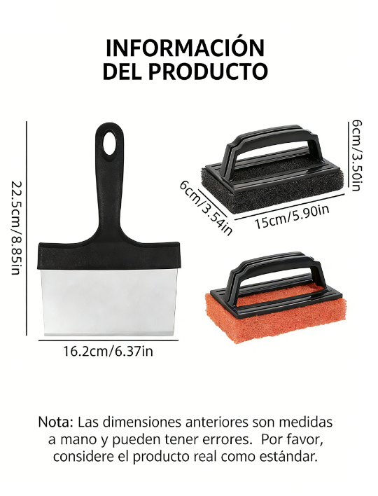 Espátula de limpieza de barbacoa de acero inoxidable, almohadilla de limpieza, piedra de limpieza, cepillo de limpieza, raspador de bandeja para hornear, juego de limpieza de placas de hierro