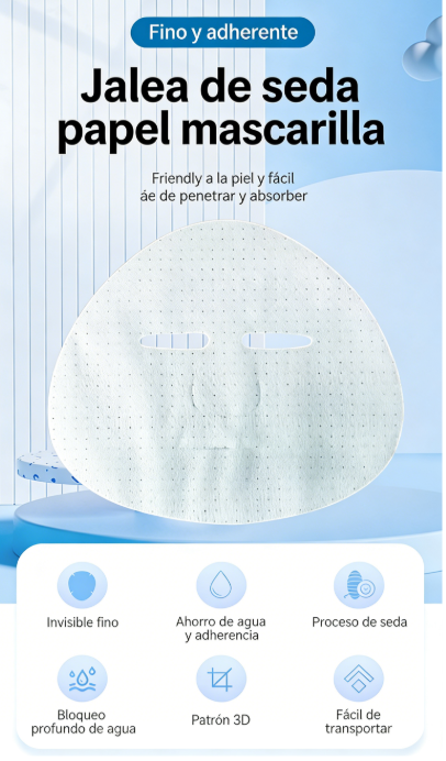 Mascarilla desechable de tela de seda 384: fibra de cobre y amonio, ligera, invisible, adhesiva, transparente y elástica.