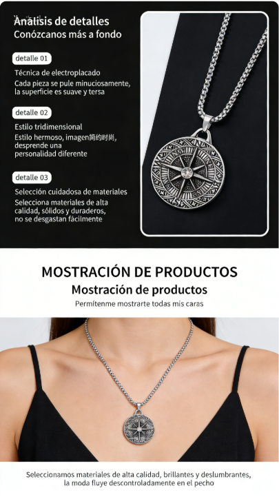 Nuevo colgante de aguja de brújula vintage. Hip-hop de hombres de verano de manga larga suéter cadena collar. Accesorio de moda.